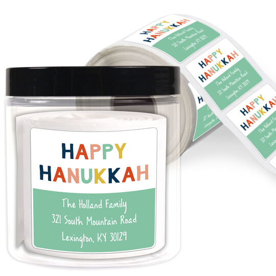 Colorful Hanukkah Square Address Labels